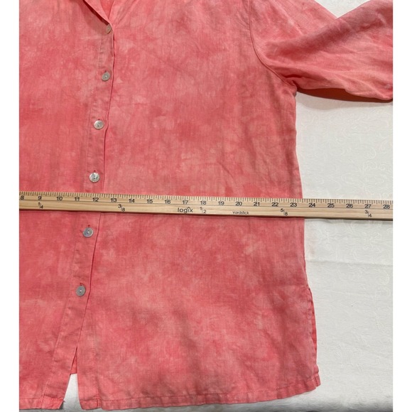 French Laundry Women's‎ Linen Blend Tie Dye Button Front Blouse Coral Size L - Picture 4 of 10